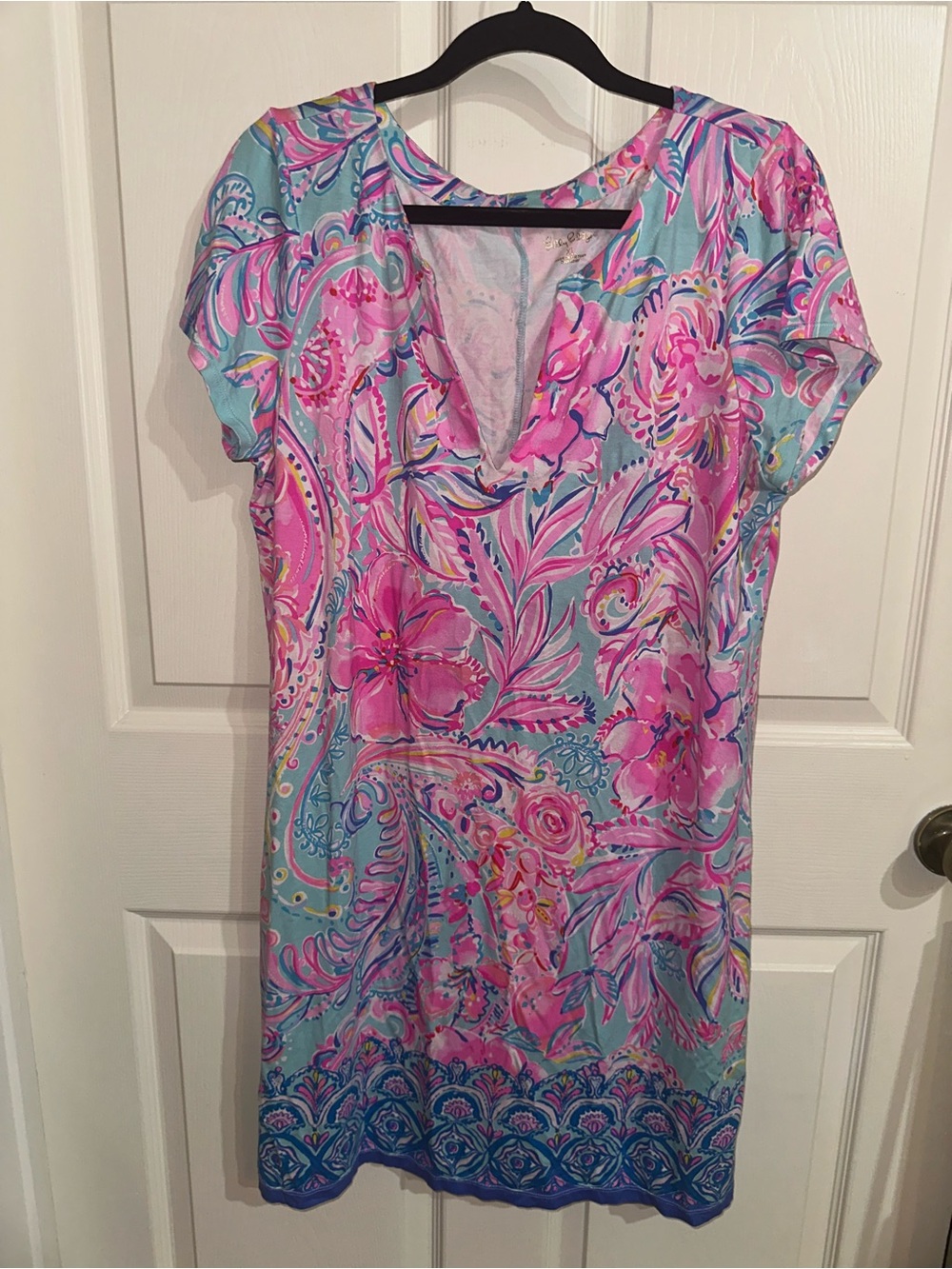 Lilly Pulitzer Pink & Light Blue Floral V-Neck Mini Dress XL